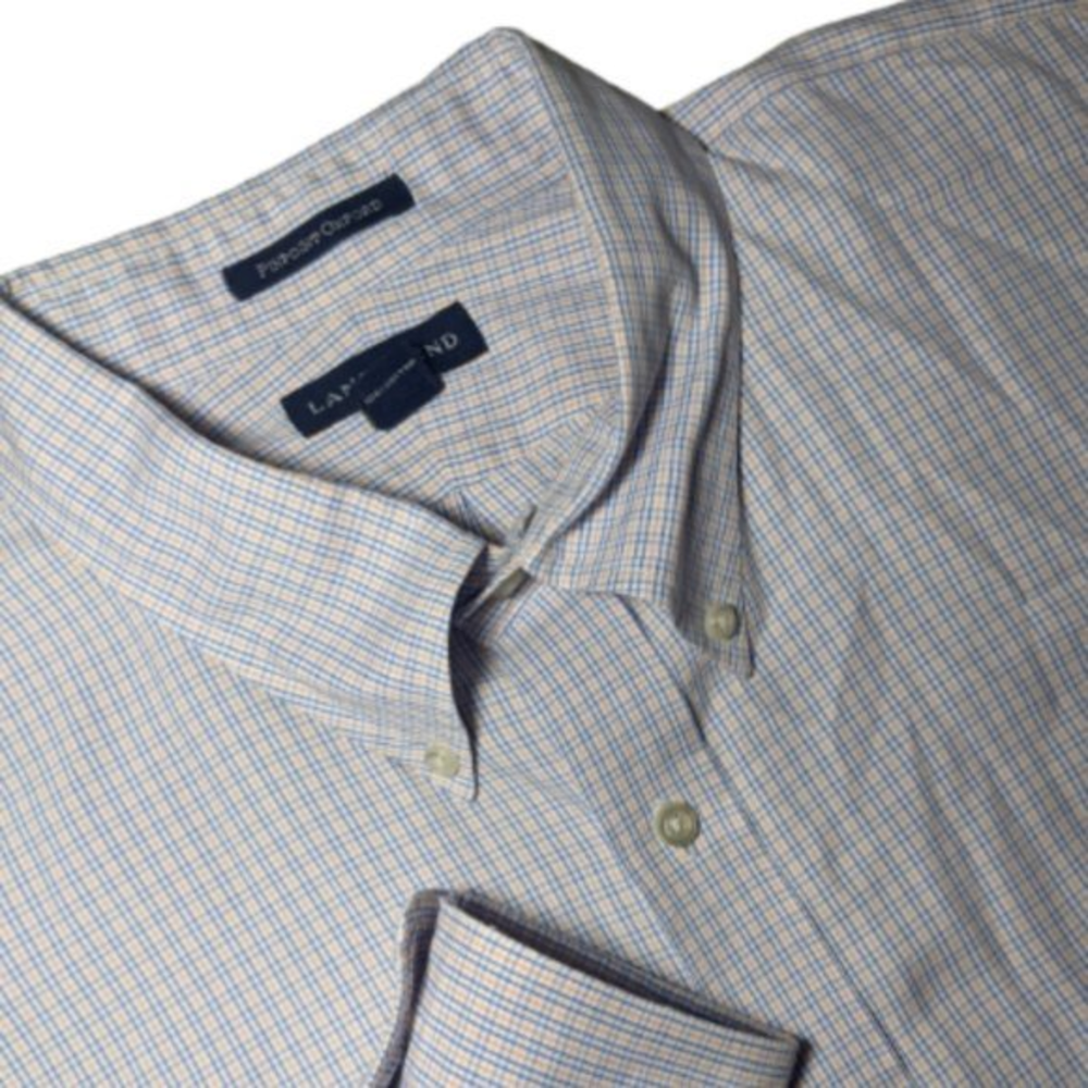 Lands End‎ Button Up Shirt Mens 17 Tall Long Sleeve Checkered Pinpoint Oxford